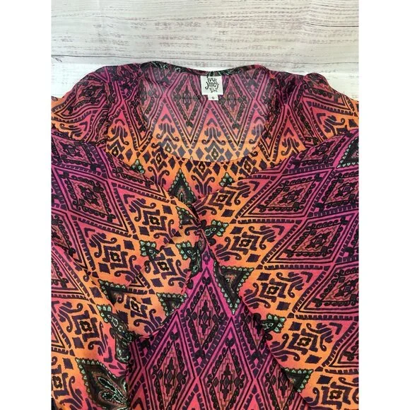 Ivy Jane Size S Boho Festival Fringe Kimono Bell Sleeve Asymetrical Sheer Blouse - Picture 10 of 12